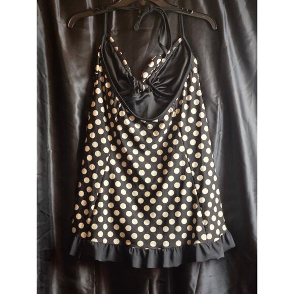 CAROL WIOR SZ 14 Swimdress Halter Bathing Suit Black White Polka Dot Swim Dress - Picture 4 of 10